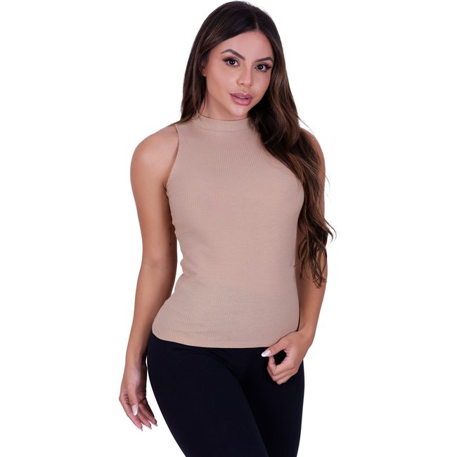 Blusa Feminina Regata Verão Canelada Bege St Madame