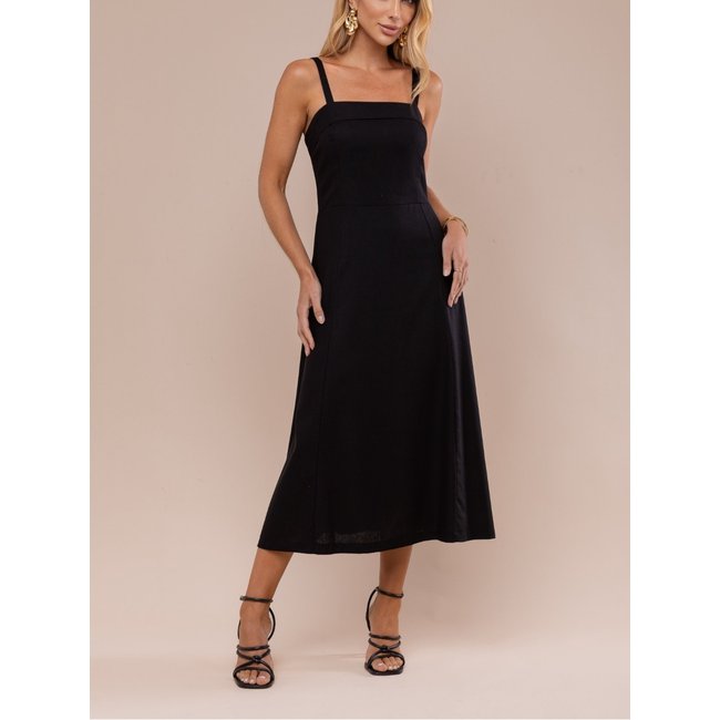 Vestido Feminino Elegante Midi com Pala Muy Linda Preto