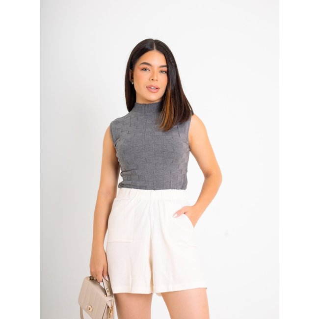 Regata La Cor Tricot Texturizada Cinza