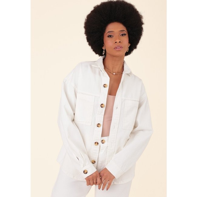 Camisa Overshirt Pop Me Em Sarja Manga Longa Off-White