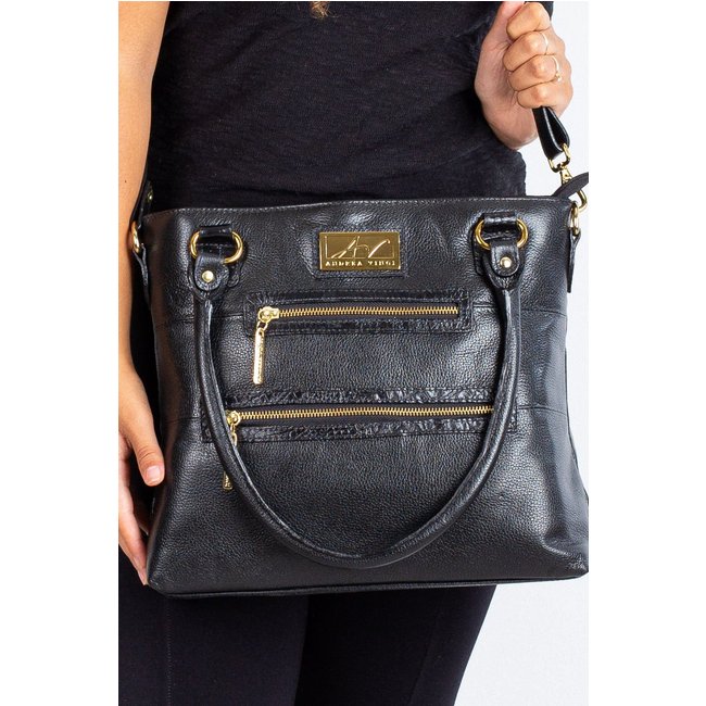 Bolsa de ombro em couro liso Alícia - Preto