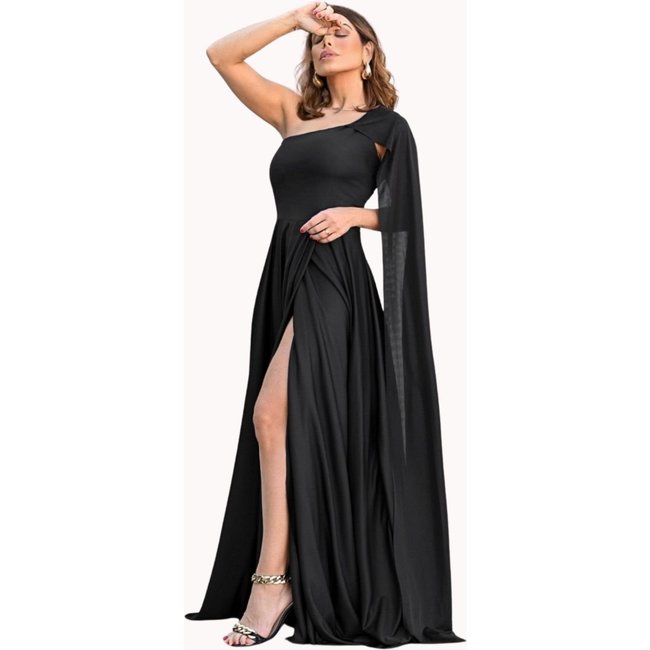 Vestido Festa Longa Capa Elegante Madrinha Juquitiba Brasil Preto