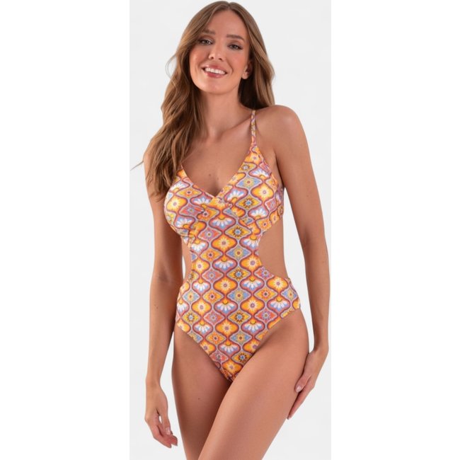 Maiô Areia Branca Baly Engana Mamãe Mandala Laranja