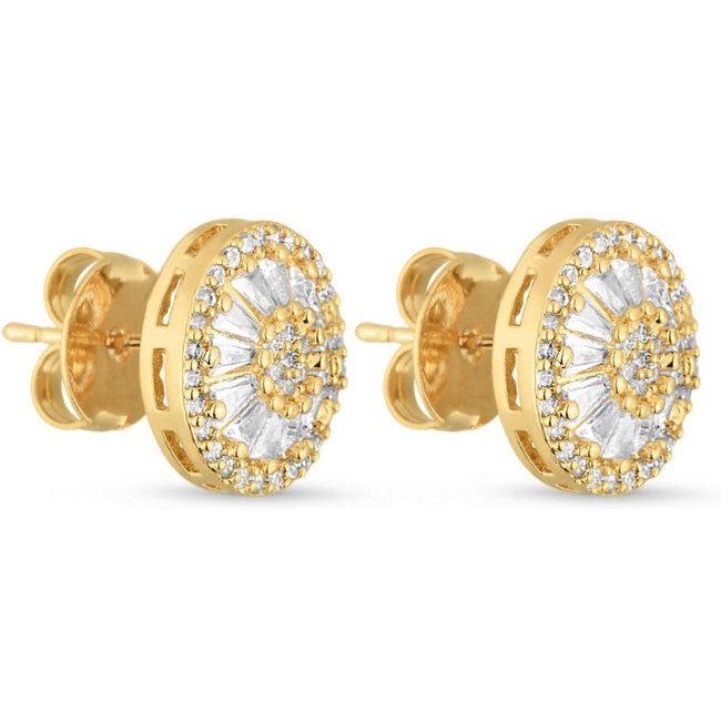 Brinco Semijoia Redondo Pizza Cravejado Com Zircônias Banhado A Ouro 18K Br014-001 Dourado