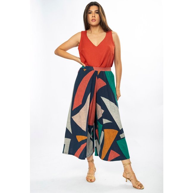Calça Amazonia Vital Pantacourt Saia Malha Macaúba Estampa Geometrias do Tempo