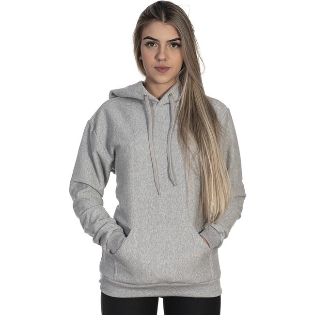 Moletom Feminino Lavini Canguru Blusa De Frio liso Com Capuz Cinza