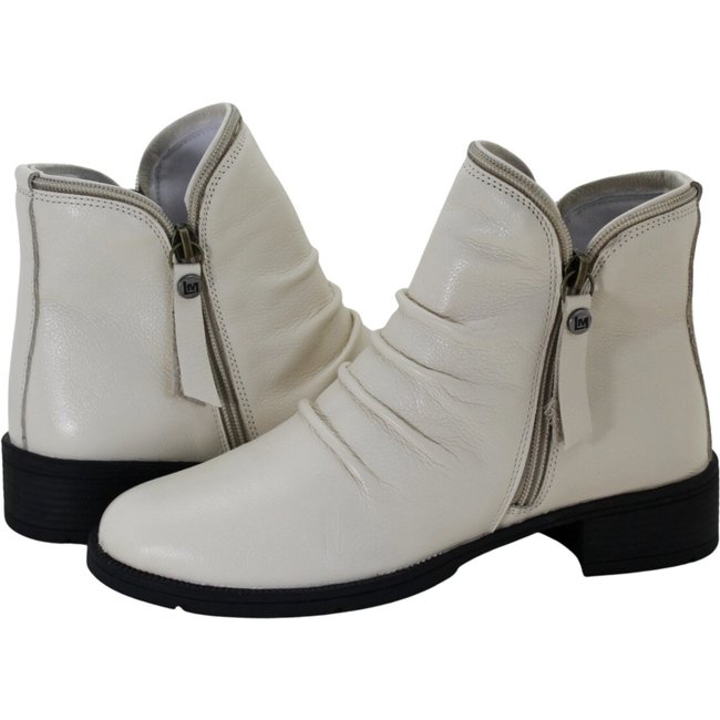 Bota Coturno Feminino Lirom Botinha Salto Baixo Em Couro Creme