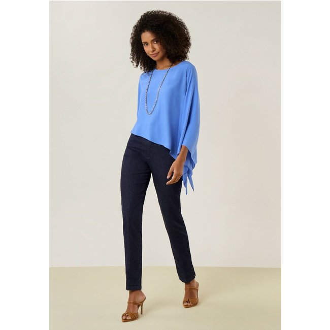 Blusa Maria Valentina Solta Decote Careca Manga 3 Quartos Padrão Azul