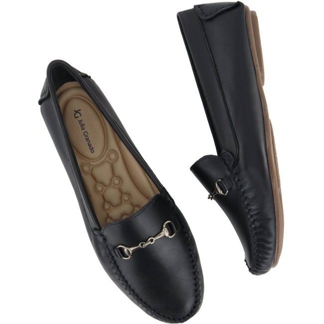 Sapato Mocassim Feminino Driver em Couro Elegante Conforto 460 Preto