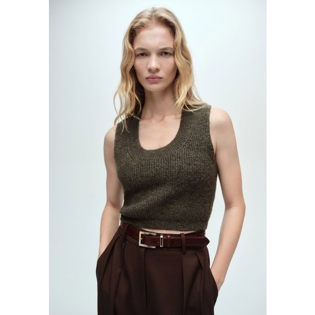 Colete Cropped Tricot Mango Erizo Verde