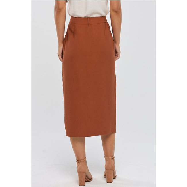 Saia Midi PKS Alfaiataria Em Viscose Marrom
