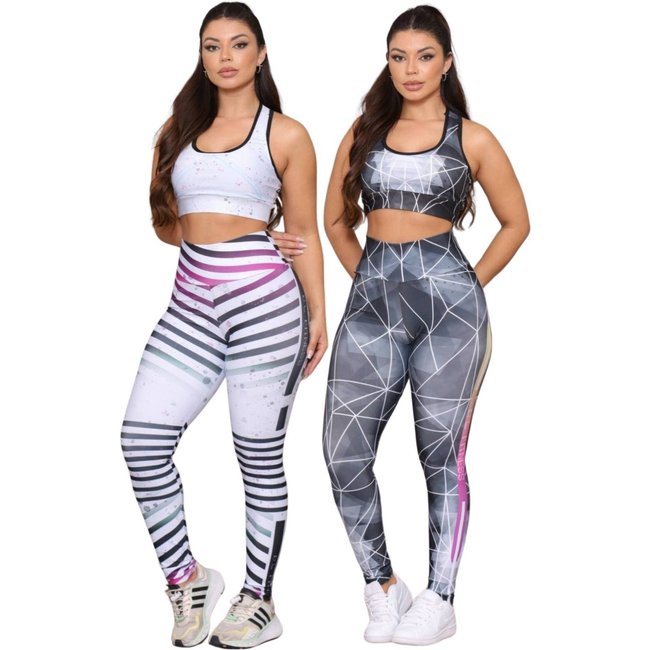 Kit 2 Conjuntos Feminino Fitness Top e Calça Feminina para Academia Não Transparente Cintura Alta Linha Premium