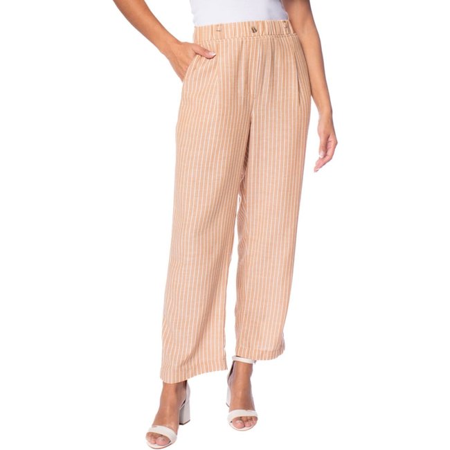 Calça Feminina Biamar Listrada Bolsos Bege/Branco