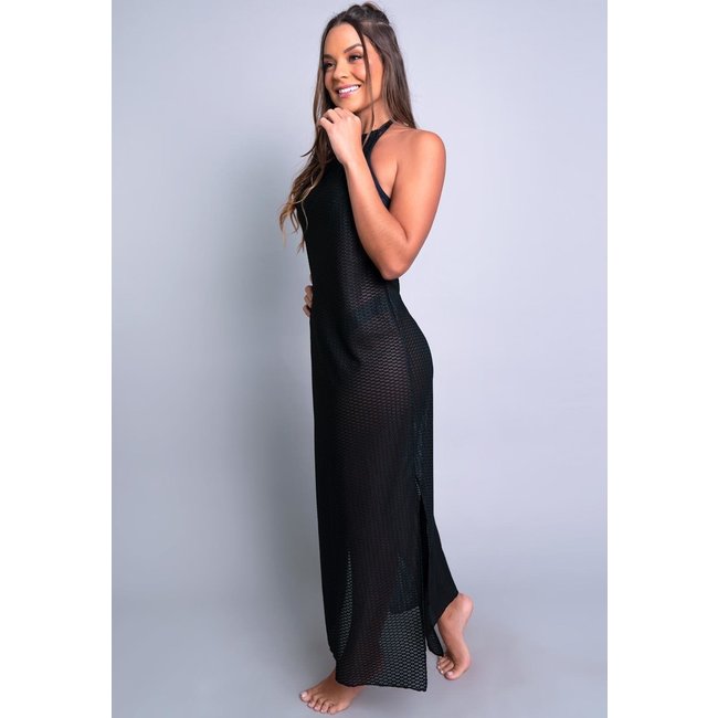 Saída De Praia Longa MVB Modas Vestido Renda Moda Praia Preto