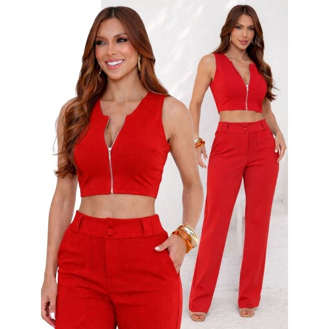 Conjunto Feminino Divina Gata Cropped Calça Vermelho