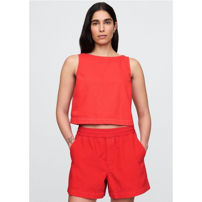 Regata Cropped Jeans GAP Reta Botões Vermelha