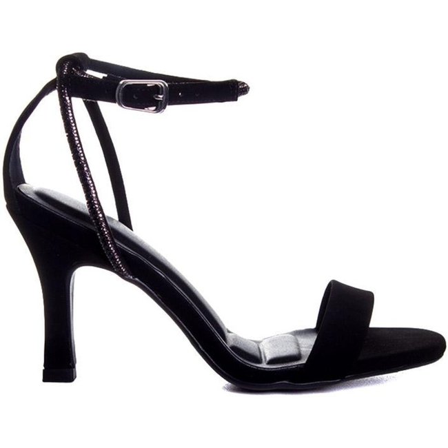 Sandália cê Salto Fino Tira Strass Preto Incolor