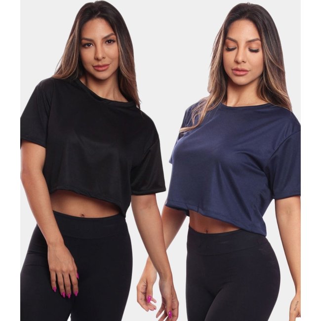 Kit 2 Cropped Manga Curta Feminino Dry Proteção UV Blusa Blusinha Academia Treino Colorido