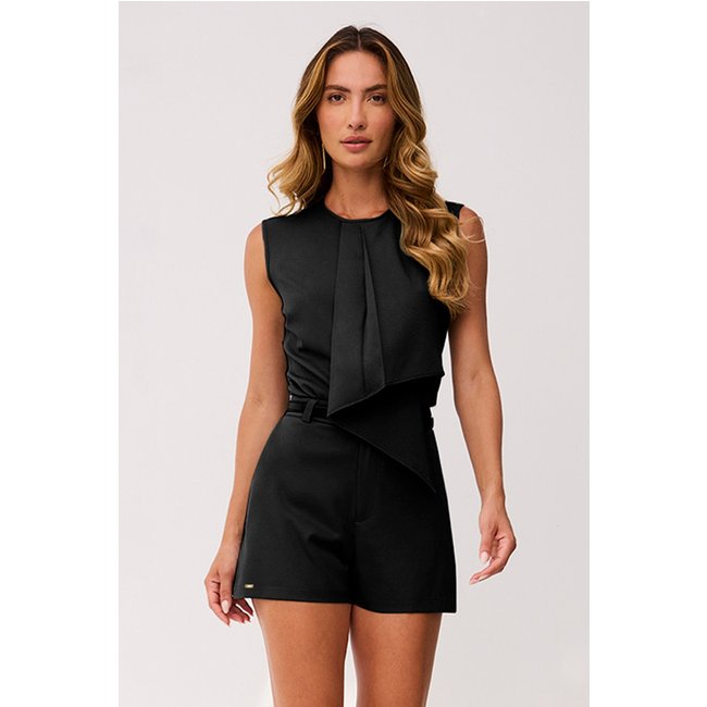 Short Alfaiataria Liso Com Bolsos Faca Preto Charry