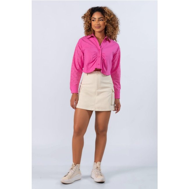 Camisa cropped manga corte laise Rosa