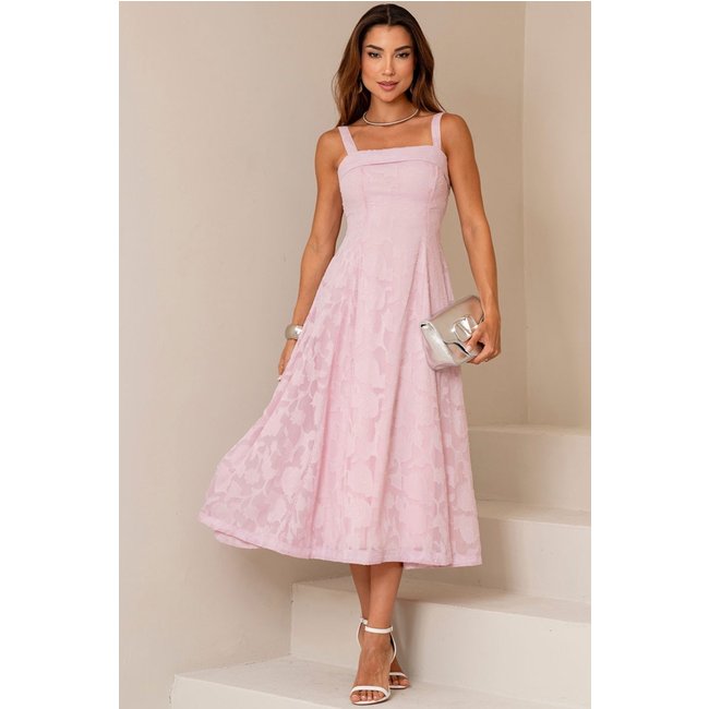 Vestido Loren Bordado C/Alca C/Bolso C/Ziper Rosa