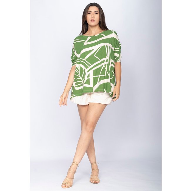 Blusa Cabanafree Ampla Malha Morcego Manga Curta Lagoa Botânica Verde