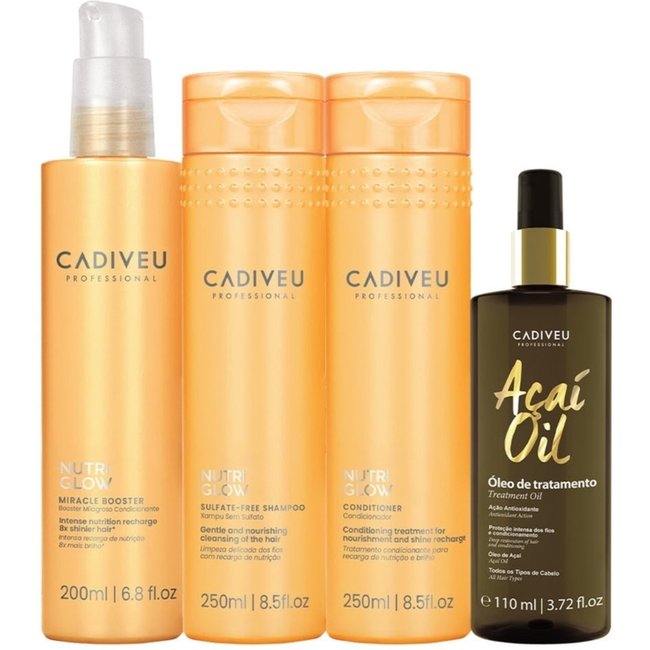 Kit Cadiveu Professional Nutri Glow Shampoo Condicionador Pré-Shampoo e Açaí Oil 110 (4 produtos)