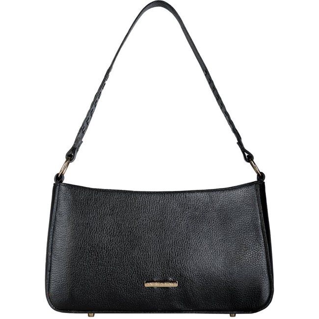Bolsa de ombro em couro liso baguete Liah - Preto