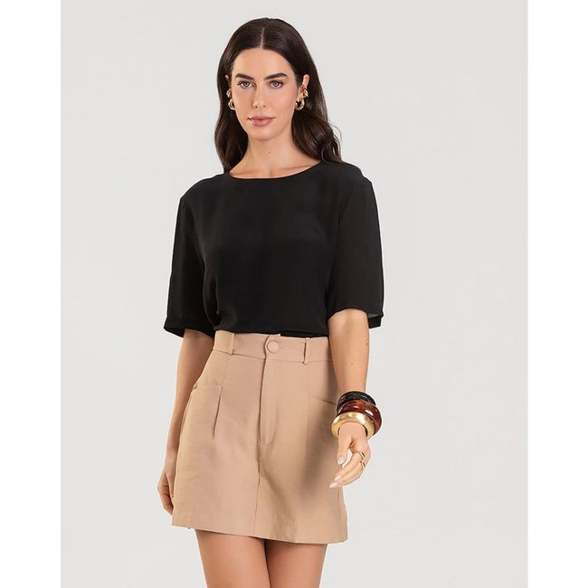 Shorts Saia Feminino Evasê Em Sarja Dianna Marrom