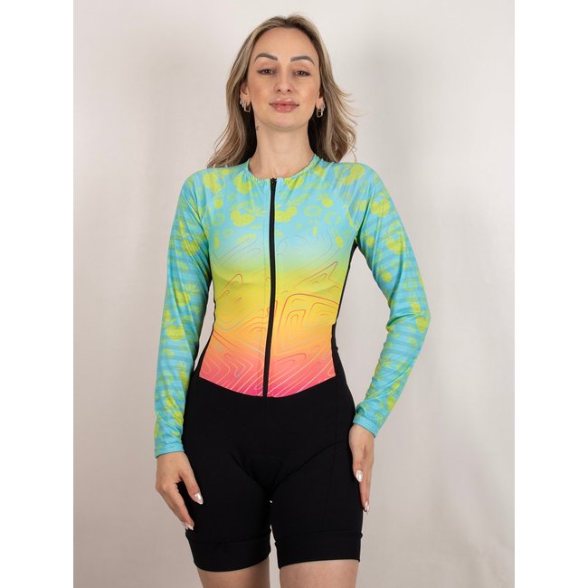 Macaquinho De Ciclismo Feminino Manga Longa Modelo Summer Com Forro Em Gel