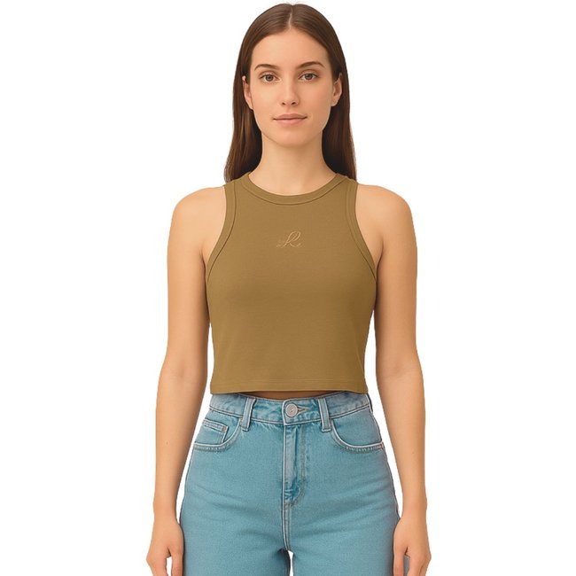 Blusa Regata Feminina Cropped Logo Bordado Flor De Lis