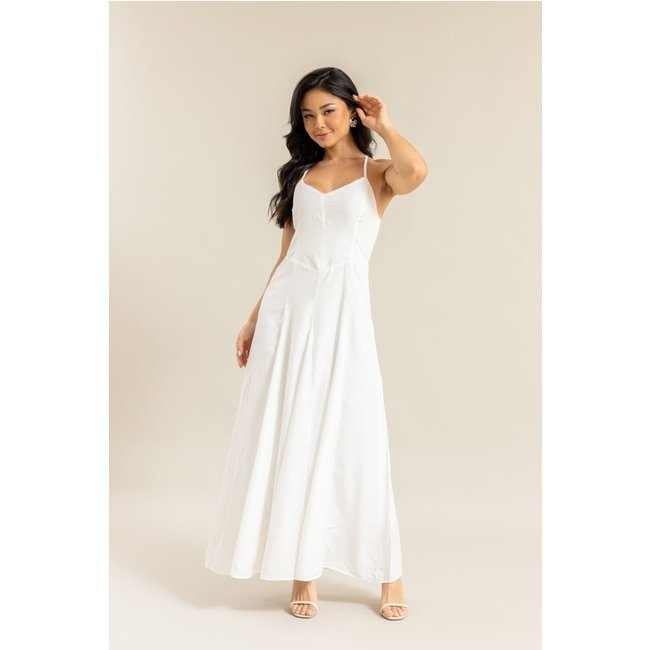 Vestido Cetim Feminino com Alças e Zíper Lemier Collection Off White