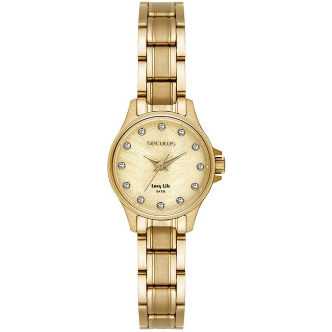 Relógio Feminino Seculus Dourado com Marcações em Cristais Seculus