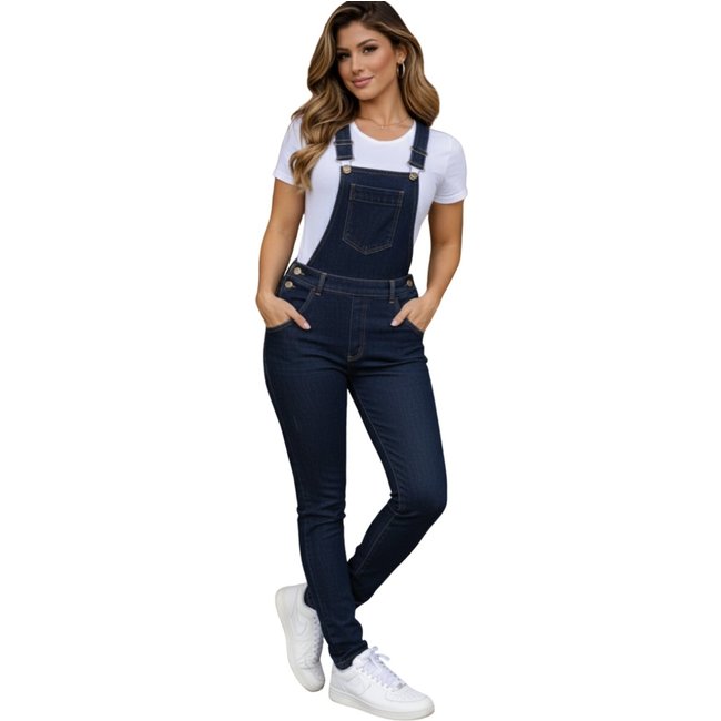 Macacão Jardineira Feminina Jeans Escuro