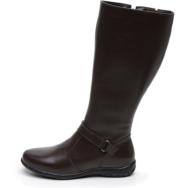 Bota Feminina Montaria Em Couro Com Zíper Confortável Café