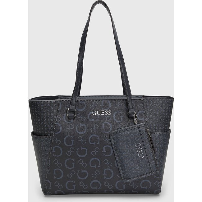 Kit Bolsa e Porta Moedas Feminina Guess Monograma Azul Marinho