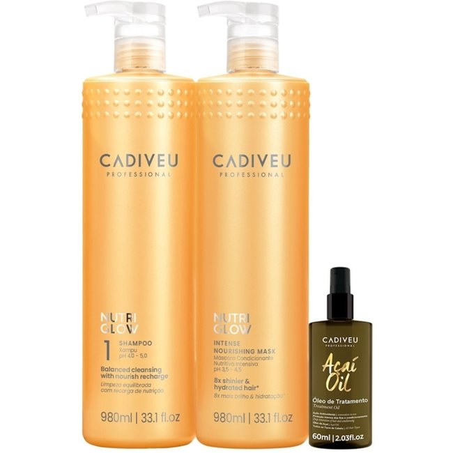 Kit Cadiveu Professional Nutri Glow Shampoo Máscara G e Açaí Oil 60 (3 produtos)