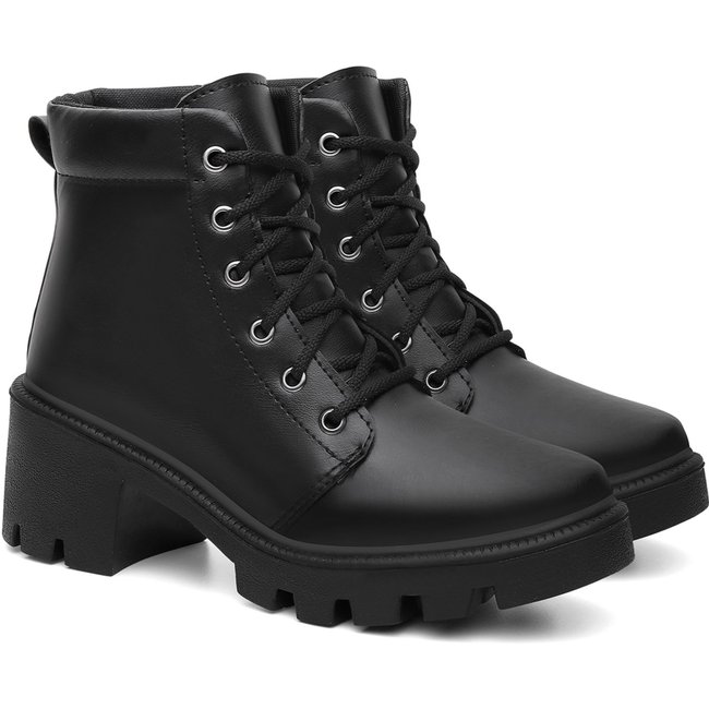 Bota Coturno Feminino Anna Andrade Cano Curto Salto Bloco Baixo Tendência Preto