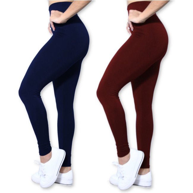 Kit 2 Calças Legging Heide Ribeiro Leg Basic Suplex Ginástica Marinho e Vinho