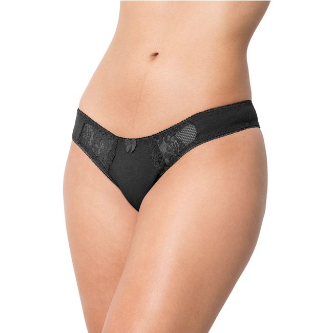 Tanga de Cotton Gabi Lingerie Calcinha Algodão Moda Íntima com Detalhes Rendados Preto