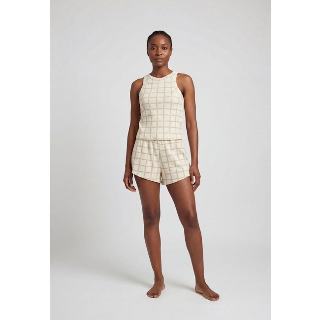 Conjunto Pijama Feminino Hering Estampa Quadriculada Creme