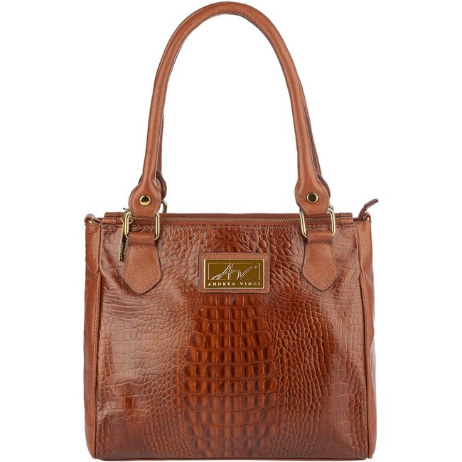 Bolsa de couro com divisórias croco Tiffy - Whisky