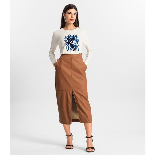 Saia Sintética Feminina Midi Endless Marrom