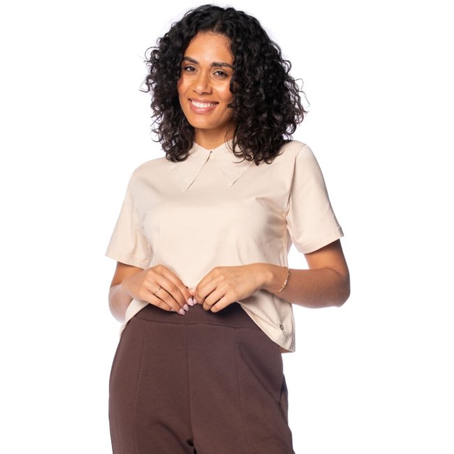 Blusa Feminina Biamar Polo Abertura Costas Bege Claro