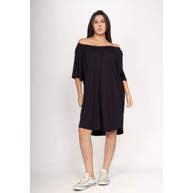 Vestido CabanaFree Curto Malha Ombro a Ombro Mullet Amplo Preto