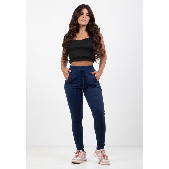 Calça Jogger Diluxo Moletom Canelada Azul Marinho