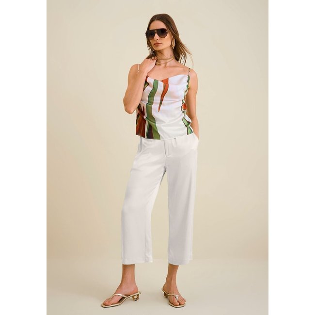 Calça Morena Rosa Wide Cós Alto Com Bolso Off Off-white