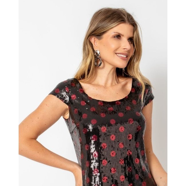 Vestido Curto de Paetê com Poá Vermelho
