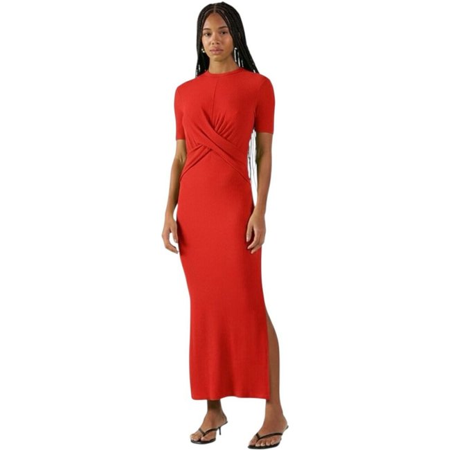 Vestido Midi Canelado Com Transpasse E Fenda Colcci CLC Vermelho