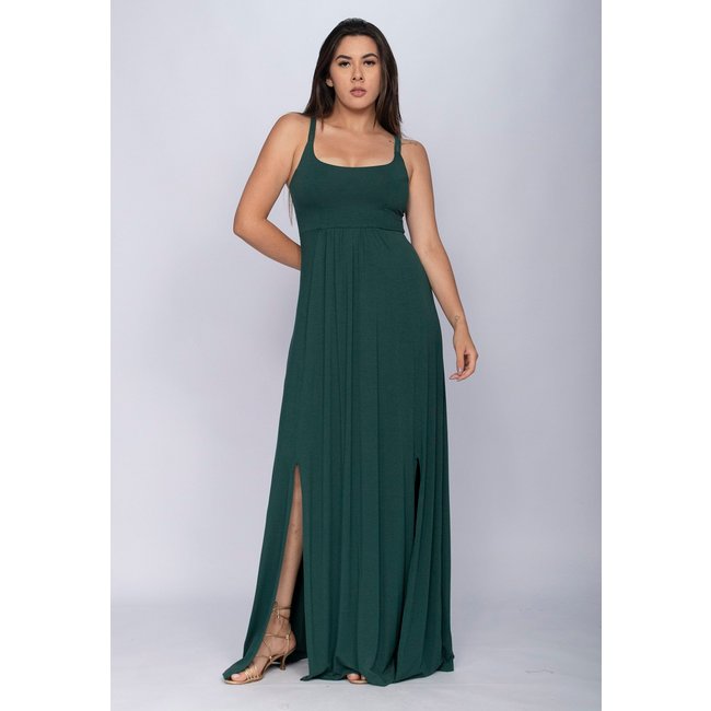 Vestido CabanaFree Longo Jambo Malha Aberturas Verde